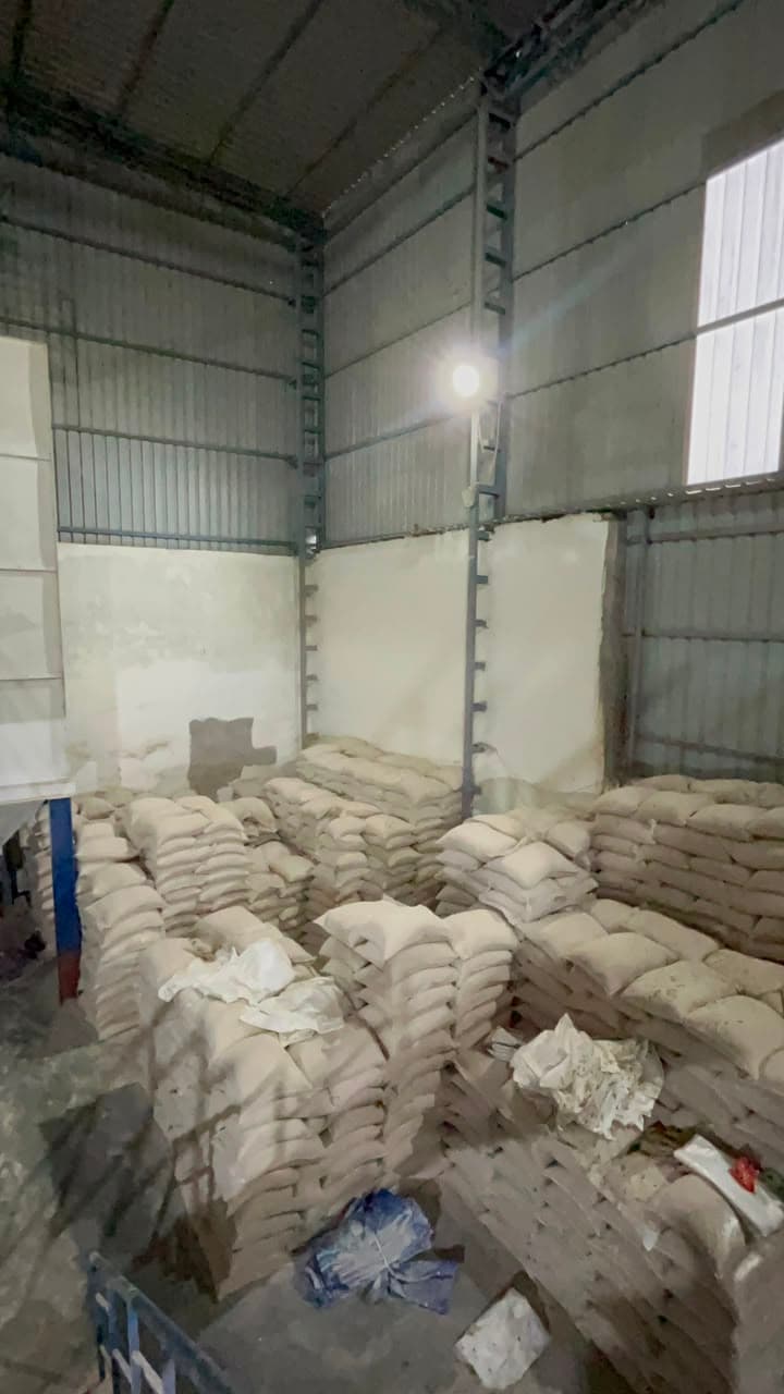 Warehouse interior, stacked sacks